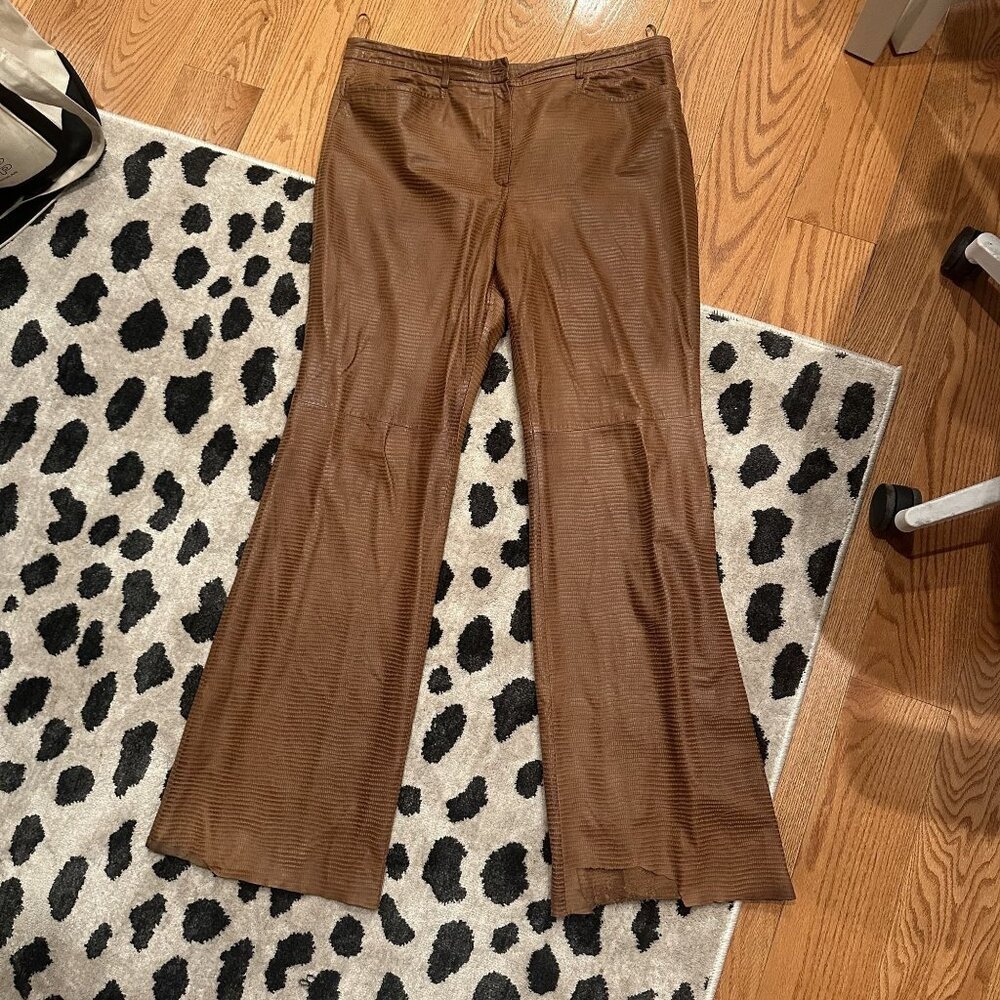 Vintage Tan‎ Flared Leather Pants